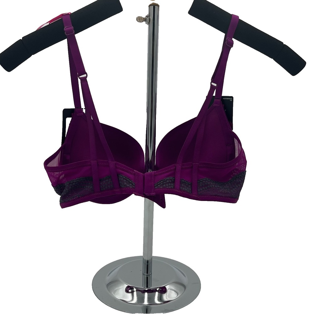 Maidenform Demi Coverage Push-Up-In Bra DM9900 32C Purple & Gray In Satin Lace - Picture 2 of 5